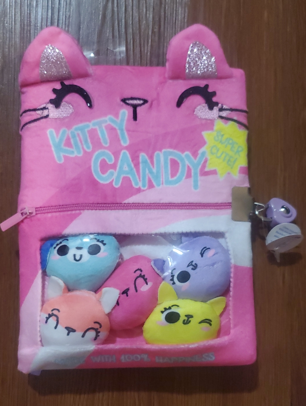 Claire's JOURNAL Pink Kitty Candy Plush Pouch with Colorful Squishies